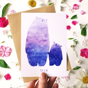 Carte postale Moi et vous Le grand ours La constellation d’ours Carte de voeux Ursa major Ursa mineure Note carte Mignon ours cosmique stationnaire