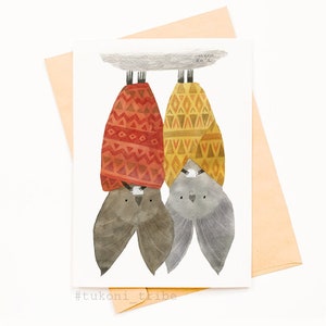 Fledermäuse trinken Tee Postkarte, Fledermaus Kunstdruck, Kinderillustrationen, Grußkarte, Tasse Tee, Bester Freund Geschenke, Neujahrskarten, Tukoni