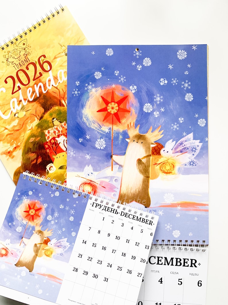 Wandkalender 2026, 2026 kalender А4, 2026 muurplanner, maandplanner, 2026 planner, geïllustreerde kalender, kerstcadeau, Tukoni afbeelding 1
