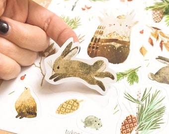 animal stickers tukoni STICERS Partridge nature stickers woodland stickers deer stickers cute stickers sheet planner stickers nature bunny