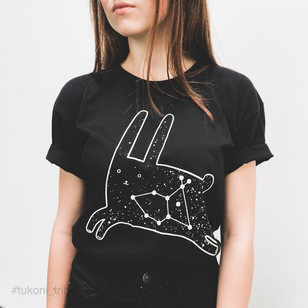 Glowing in dark T-Shirt Hase Sternbild Shirt Sternzeichen Tier T-Shirt Schwarz Shirt Tshirt Hase Sternzeichen Kleidung Sternzeichen Geschenk