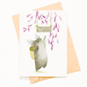 Ring de bel ansichtkaart, Aquarel Illustratie, Wenskaart, Woodland kaart, Tukoni