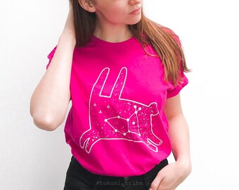 Glow-in-Dark Rabbit Constellation T-shirt, Starry Zodiac Lepus Tee