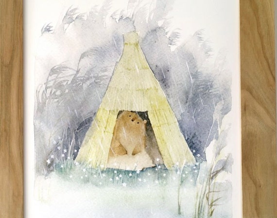 House in the reeds Art print Animal art print Bear art print Bear poster Bear watercolor Animal poster Nursery decor Forest animal print