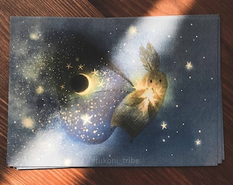Postcard Moth Nyx, Fantasy Illustration Greeting Card, Magical Illustration Mini Print, Small Gift for Friend, Tukoni, P2113