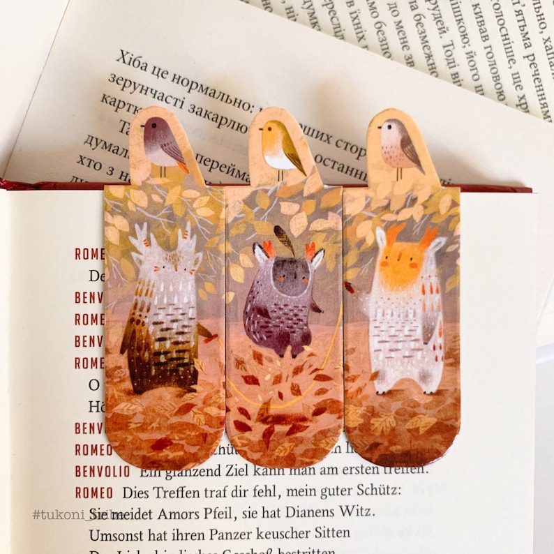 Magnetic Bookmark Set Partridges, Bookmark Set, Autumn Bookmark, Bird Lover Gift, Bookmark for Mum, Cute Stationary, Tukoni SET of boomkarks