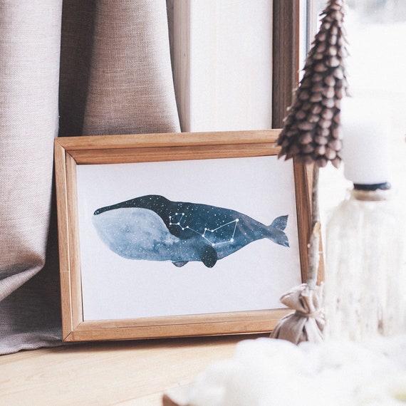 Watercolor Whale Art Print, Cetus Constellation Poster
