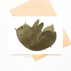 Carte postale Ours mouches Illustration d'animaux Carte postale ours Carte de voeux Carte végétalienne Articles en papier Papeterie Carte postale mignonne Carte postale animal Cadeau