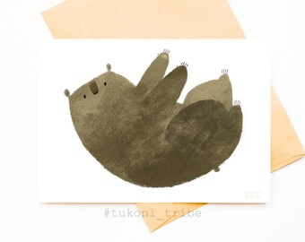 Flying Bear Illustration Postcard, Whimsical Animal Greeting Card, A6 Size (Digital Print)