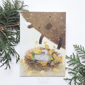Neujahr Bison Karte, Haselmaus Kunst, niedliche Tier Illustration, Weihnachtskarte, Geschenkkarte, Grußkarte