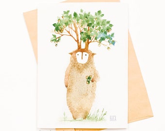 Hazel Tree Tukoni Postcard, Watercolor Forest Spirit Illustration