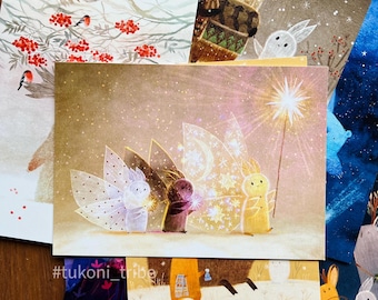Tukoni Moth Christmas Cards Set: Enchanting Holiday Postcards