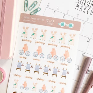 Planner Sticker Sheet #1, Cute Animal Stickers for Planner, Bullet Journal Stickers, Scrapbook Stickers, Bujo Stickers