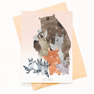Lässt Hug Postkarte, Aquarell Illustration Postkarte, Grußkarte, süße Postkarte Druck, Tier-Liebhaber-Geschenk, Tukoni