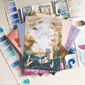 Conjunto de cartões postais de mariposa, cartão de mariposa, mariposa fofa, cartões postais ilustrados, cartão de lua, mini impressão, pequeno presente, cartões comemorativos, tukoni