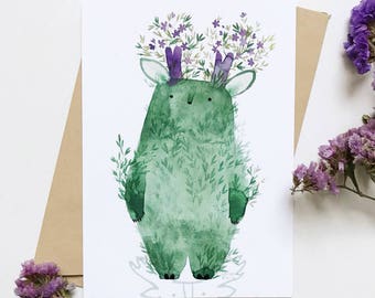 Carte postale Meadow Tukoni - Carte de fleurs violettes - Carte postale d’illustration d’aquarelle - Carte de voeux