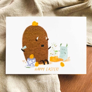 Cartão postal de feliz páscoa, cartão de páscoa, cartões postais de animais divertidos, estampa fofa de bisone, cartão de bolo de páscoa, cartões de felicitações, presente para mamãe