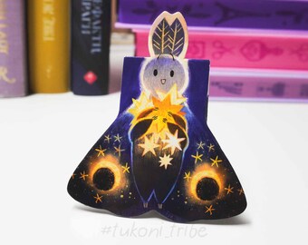 Moth with Stars Magnetic Bookmark, Celestial Book Accessory, Gift for Readers, Star Moth Stationery