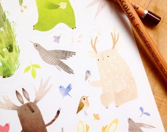 Animal stickers Tukoni stickers Friend of birds Nature stickers Woodland stickers Deer stickers Cute stickers sheet Planner stickers Nature