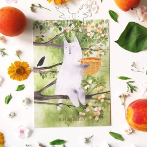 Cartão postal Best Time Together - Cartão postal Cute Wolf - Cartão postal animal - Cartão postal ilustrado em aquarela
