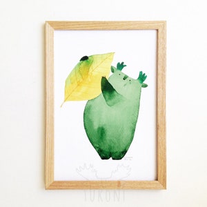 Herbst Kunstdruck Gelbes Blatt Poster Tukoni Poster Waldposter Kinderzimmerdeko Waldposter Waldposter Aquarellkunst Tierdruck