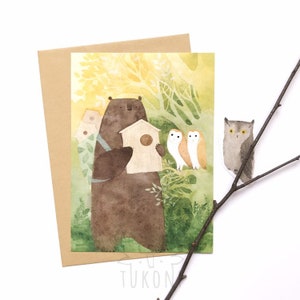 Home For Owls Postcard, Watercolor Illustration Postcard, Cute Postcard Gifts, Owl Lover, Greeting Card, Tukoni