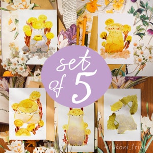 Ensemble de cartes, ensemble de cartes postales, impression de tussilage, illustration de fleurs, mini impression, cartes de vœux, tukoni