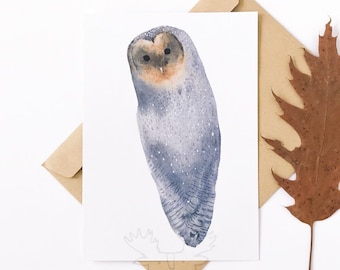 Carte postale de hibou de grange, carte d’illustration de hibou gris, impression mignonne de hibou, carte de voeux, carte-cadeau d’amant de hibou, tukoni
