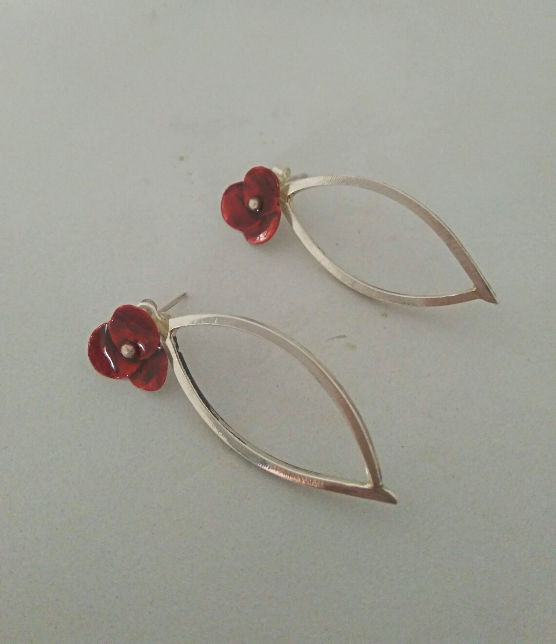 Handmade Earrings Red Enameled Earrings Flower Silver - Etsy New Zealand