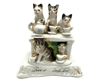 Cat Ornament Antique Victorian Fairings.five O'clock Tea.kittens