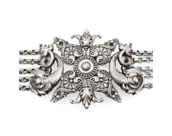 Ornate Bracelet Sterling Silver Renaissance Revival Dolphins