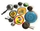 Toy Doll Dishes Vintage Assortment Tin Litho Ohio Art Company Enamel Germany Twelve