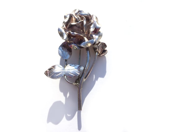Sterling Rose Brooch Taxco Mexico - image 1