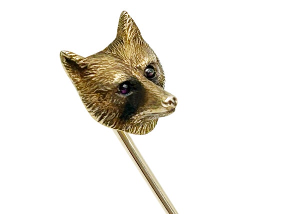 Antique Fox Head Stick Pin 14k Gold Edwardian - image 1