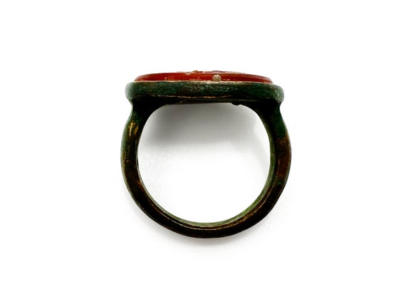 Antique Bronze Ring with Carnelian Engraved Intag… - image 2