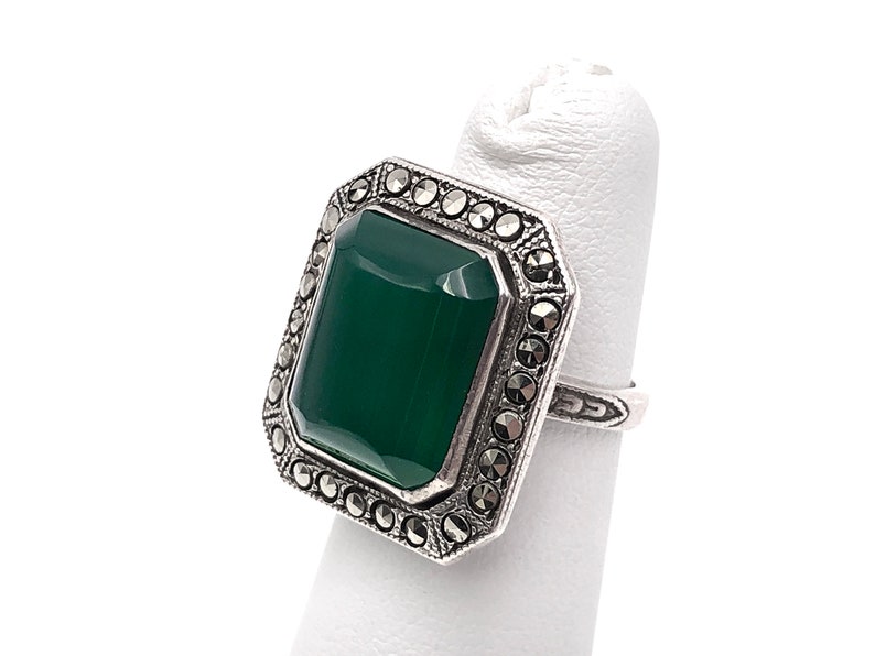 Art Deco Sterling Ring Krysopras Markasit bild 6