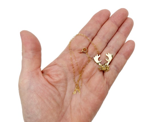 Moose Head Pendant 14k Gold with Rose Cut Diamond… - image 4