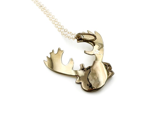 Moose Head Pendant 14k Gold with Rose Cut Diamond… - image 3