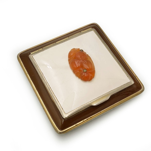 Walter Lampl Compact Enamel and Carnelian Powder and Rouge 1920s  Excellent Vintage Condition 60.43g