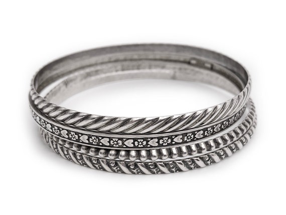 Sterling Silver Bangle Stack Four Bangles - image 2