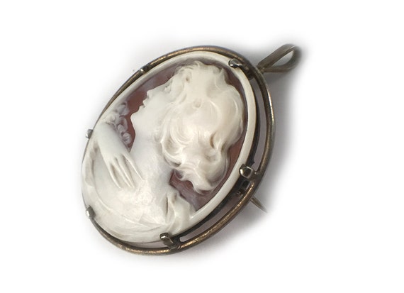 Antique Cameo Brooch Pendant Shell 800 Silver - image 2