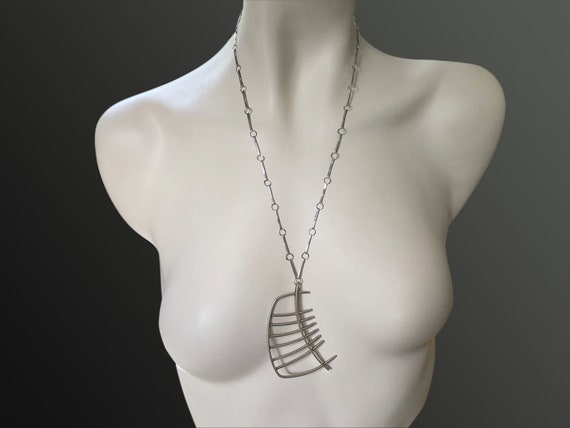 Large Modernist Sterling Pendant Ribcage with Uni… - image 2