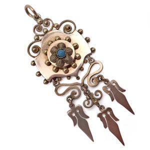 Antique Victorian 14k Gold Turquoise Etruscan Revival Pendant 4.76g