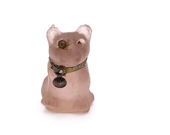 Antique Vintage Czech Frosted Glass Cat Charm Bead Pendant 24x15x15mm 
