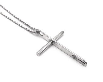 Sam Kramer Sterling Silver Large Modernist Cross Mushroom Mark on Sterling Chain 9.10g