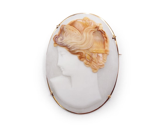 Vintage 18k Gold Brooch Art Deco Style Cameo Eleg… - image 1