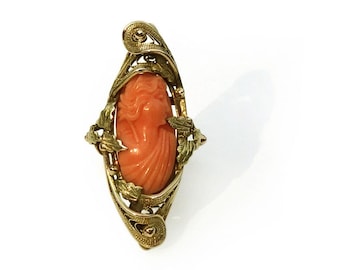 Viktorianischer 10K Korallen Cameo Ring