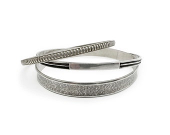 Sterling Silver Bangle Stack - Three Mixed Designs - 36.59g