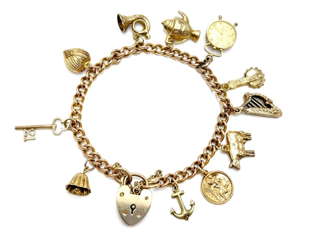 Vintage 9ct Rosy Gold Charm Bracelet Irish Theme Charms Etsy