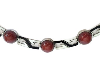 Art Deco Bracelet Sterling Guilloche Carnelian